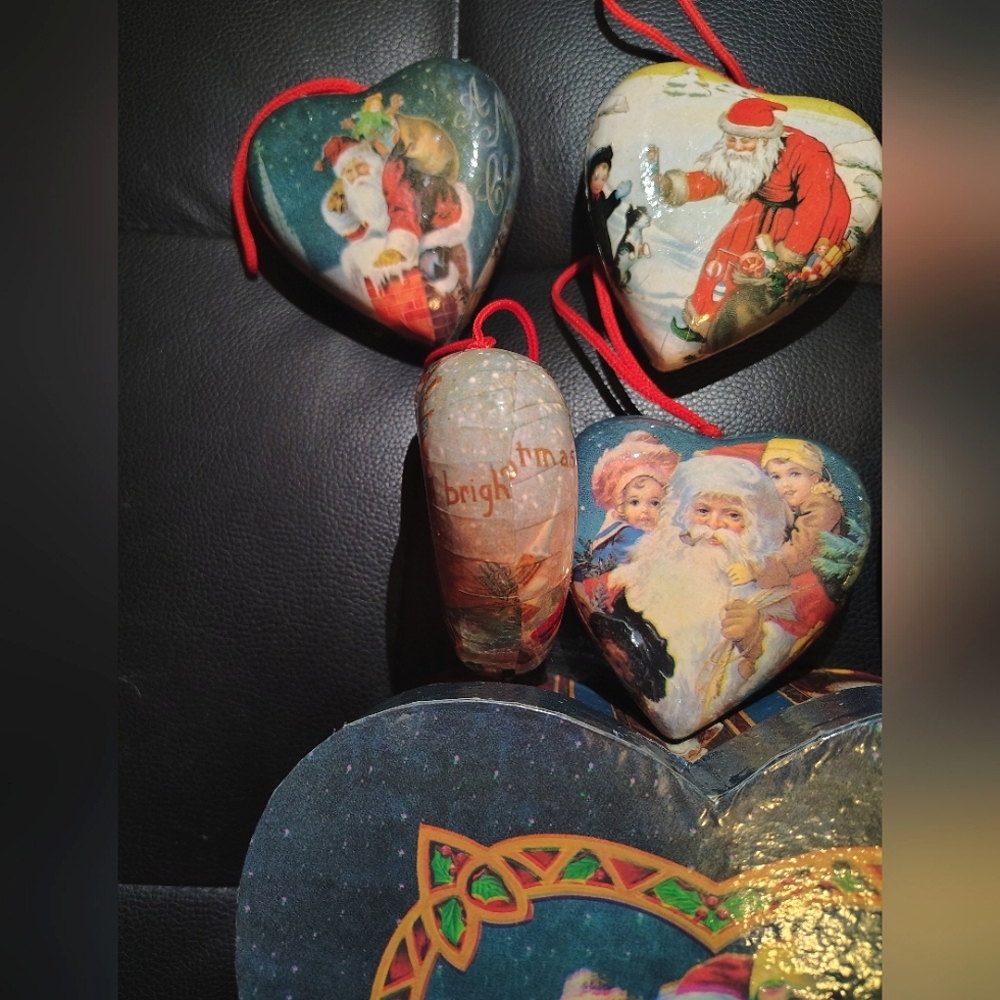 Christmas Heart Shaped Paper Mache Ornaments - Picture 4 of 7